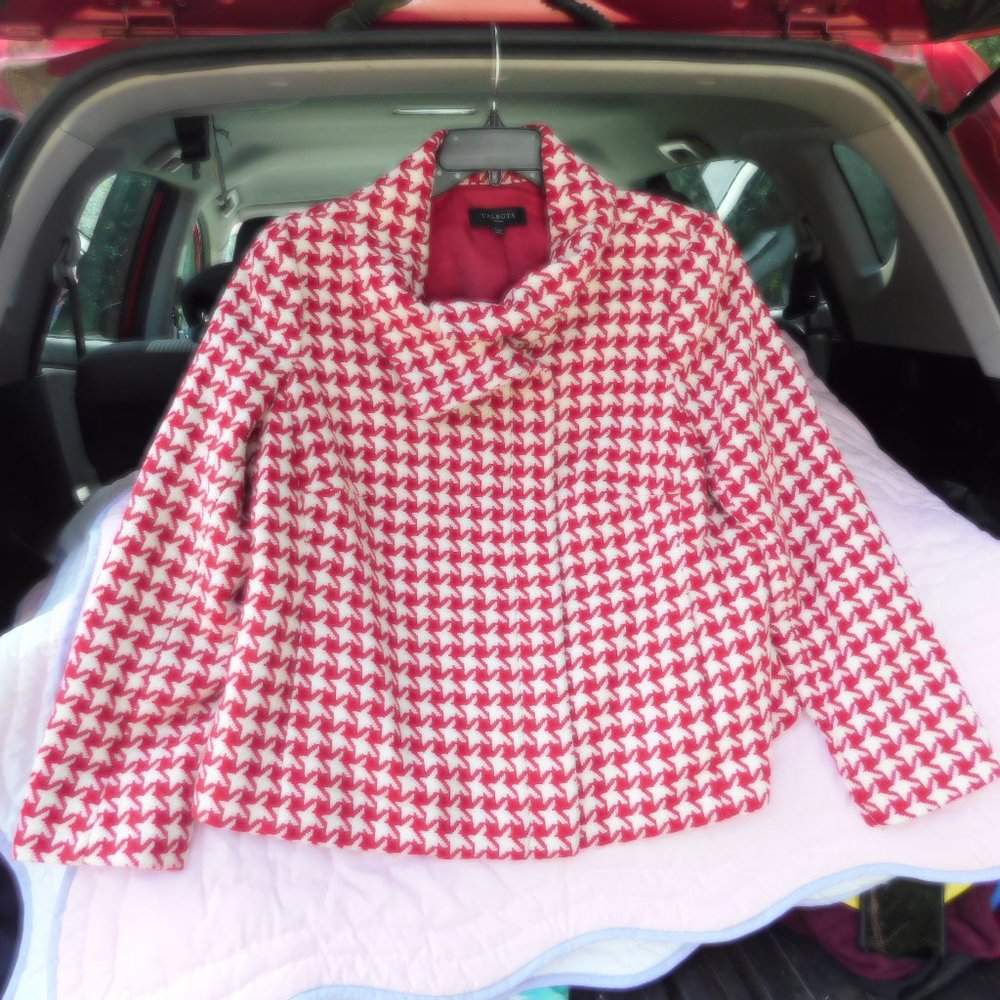 Talbots 14W Coat/Blazer Red and White Design